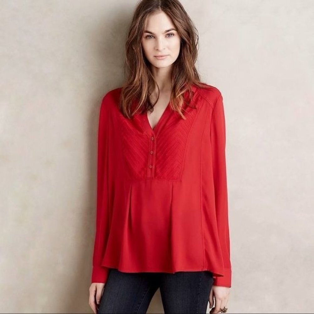 ANTHROPOLOGIE Maeve De Stiji Red‎ Blouse